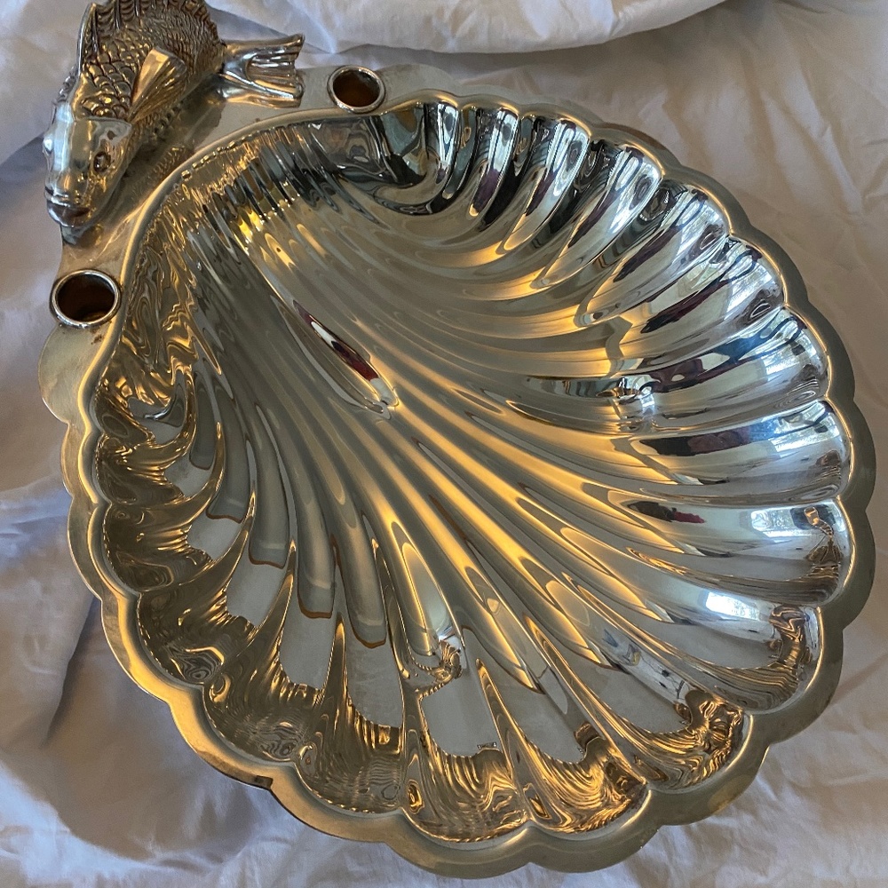 Vintage silver shellfish serving dish